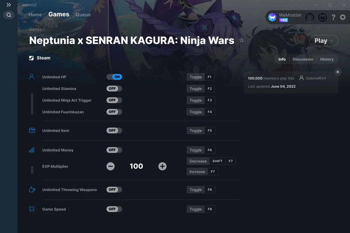 Neptunia x Senran Kagura: Ninja Wars "Трейнер +9" [1.02] {ColonelRVH / WeMod}