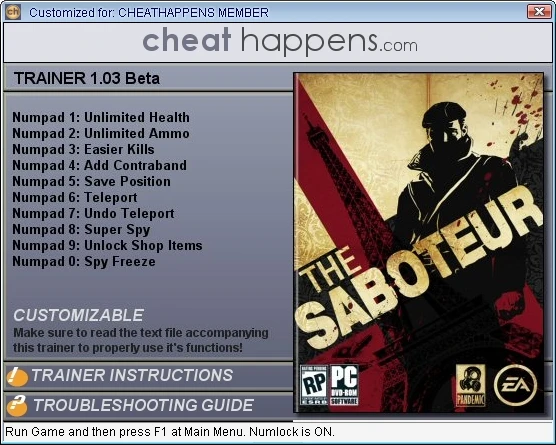 Saboteur: Трейнер (+8) [1.03 Beta] {CheatHappens}