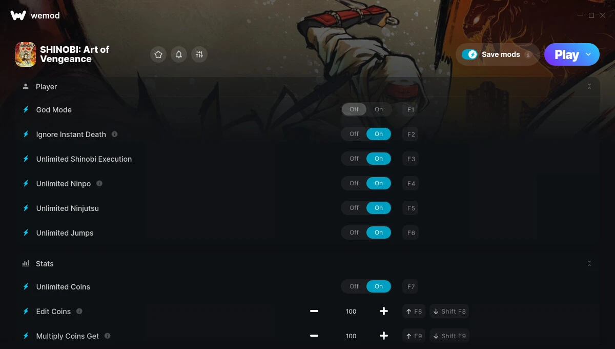 Shinobi: Art of Vengeance "Трейнер +15 от WeMod: редактор игрока, противников, оружия и предметов"