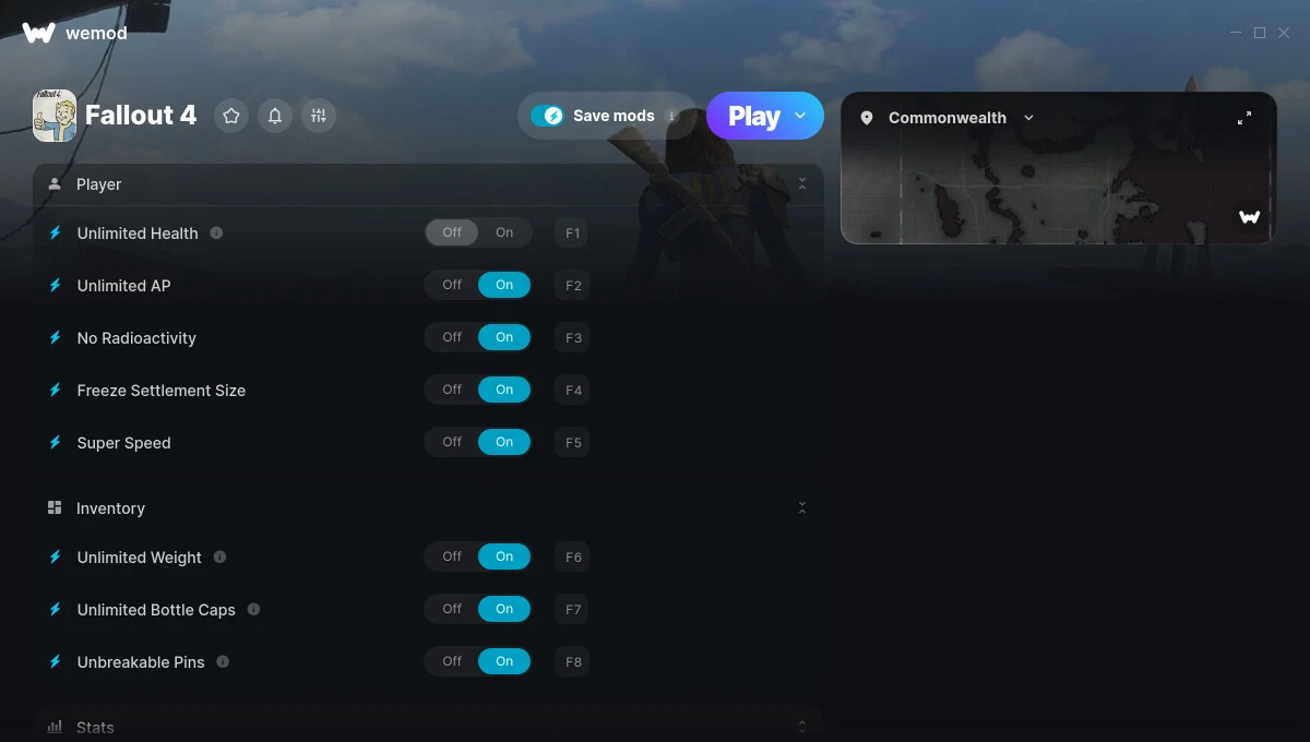 Fallout 4 "Трейнер +16 от WeMod: Здоровье, патроны, отдача и пр"