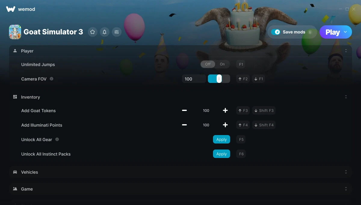 Goat Simulator 3 "Трейнер +20 от WeMod: Прыжок, жетоны, скорость и пр"