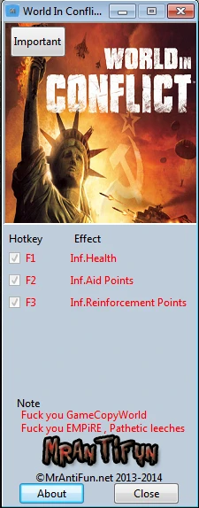World In Conflict ~ Soviet Assault: Трейнер/Trainer (+3) [1.0.1.1] {MrAntiFun}