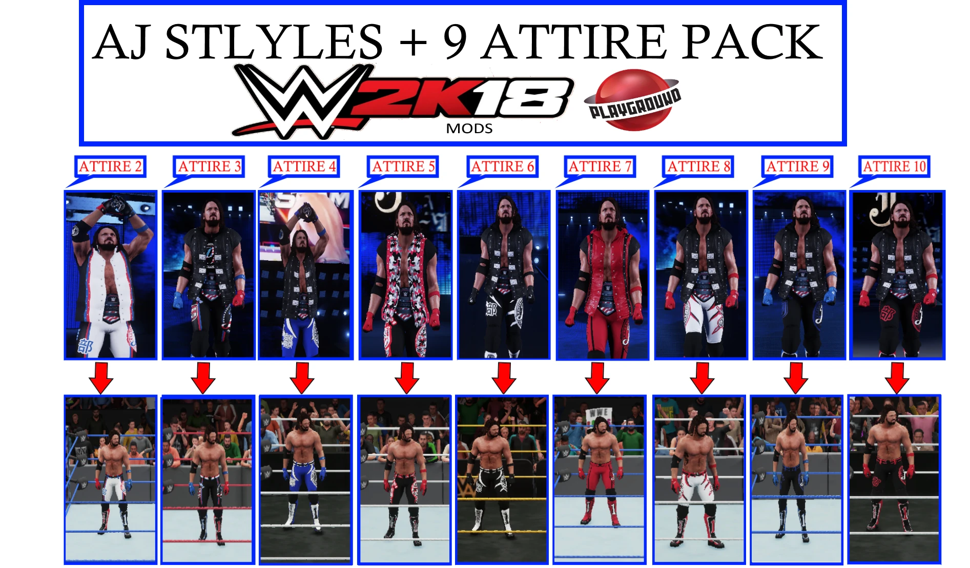 WWE 2K18 "AJ Styles + 9 Attire Pack MOD"