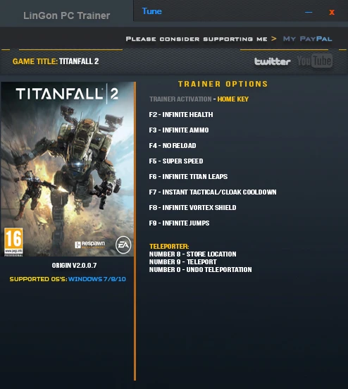 Titanfall 2: Трейнер/Trainer (+10) [2.0.0.7: x64] {LinGon}