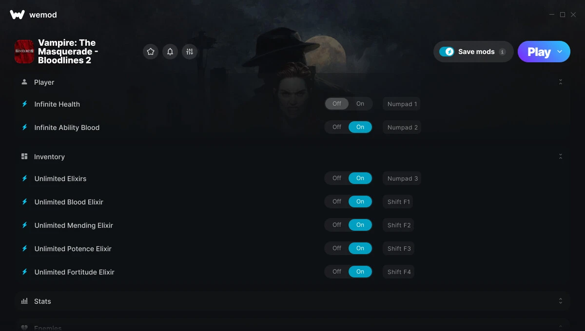 Vampire: The Masquerade - Bloodlines 2 "Трейнер +28 от WeMod: Здоровье, очки, элексиры и пр"