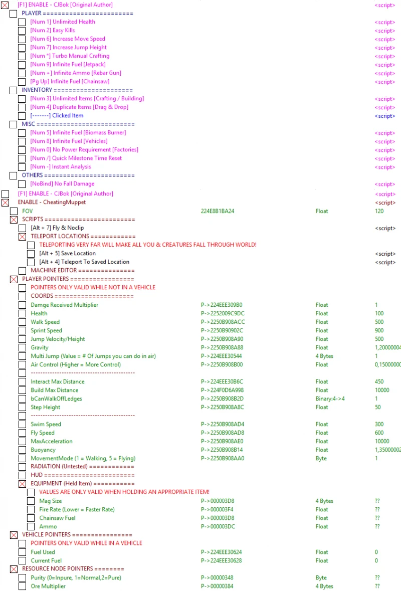 Satisfactory: Таблица для Cheat Engine [CL#95718 - 1.28] {CJBok / CheatingMuppet}