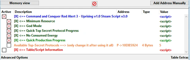 Command & Conquer: Red Alert 3 - Uprising: Таблица для Cheat Engine [1.0] {Recifense}