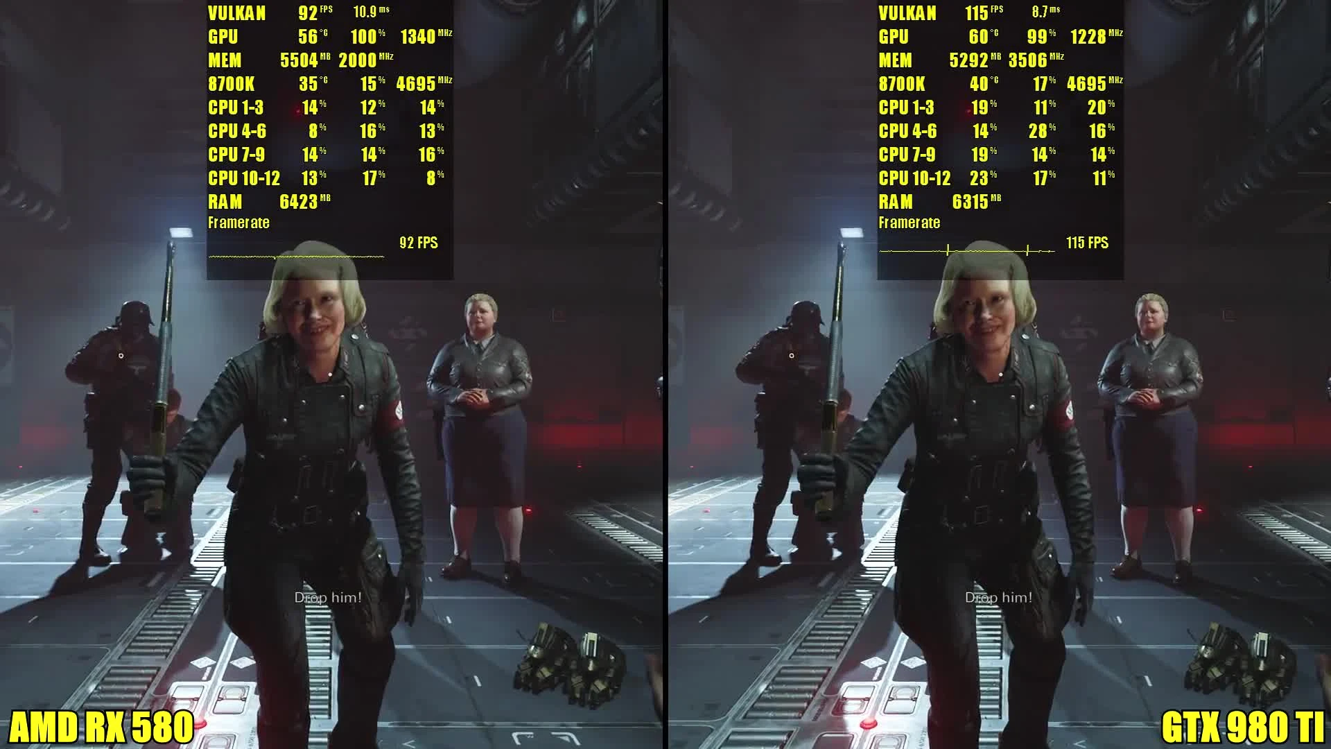 Wolfenstein 2 GTX 980 TI Vs AMD RX 580 - Сравнение частоты кадров