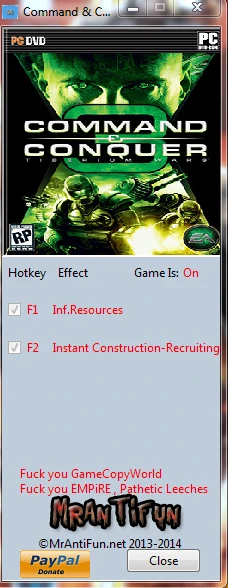 Command & Conquer 3 ~ Tiberium Wars: Трейнер/Trainer (+3) [1.9.0] {MrAntiFun}