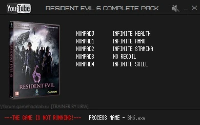 Resident Evil 6: Трейнер/Trainer (+5) [1.0.6: 32 Bit] {LIRW / GHL}