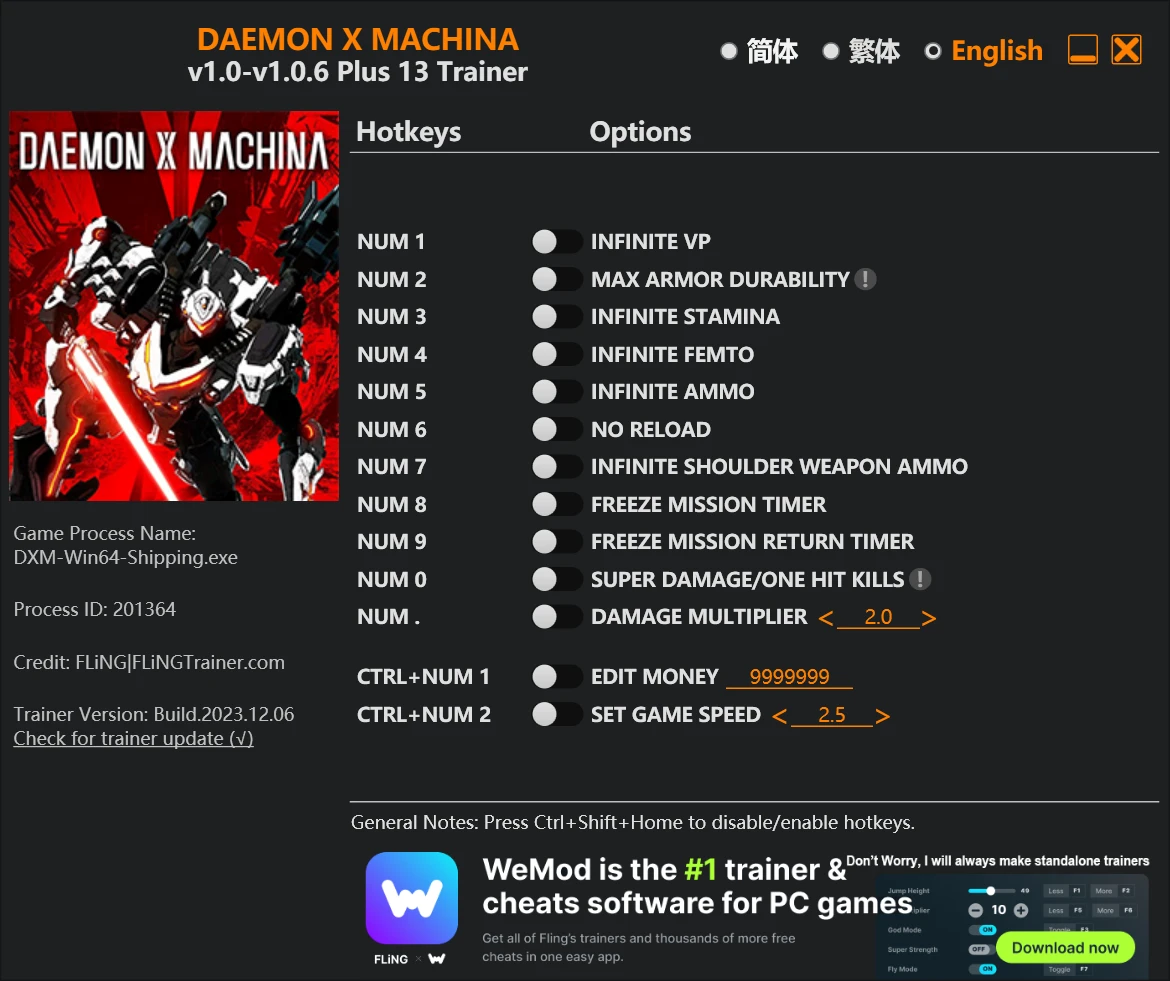 Daemon x Machina "Трейнер +13" [1.0 - 1.0.6] {FLiNG}