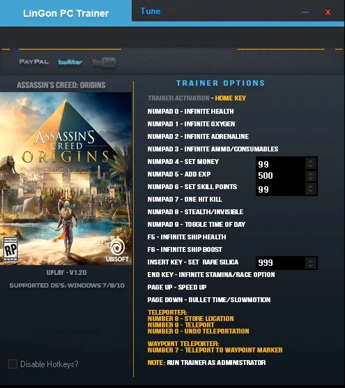 Assassin's Creed: Origins: Трейнер/Trainer (+18) [1.20] {LinGon}