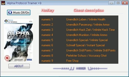 Alpha Protocol: Трейнер (+9) [1.0] {H4XX0R}