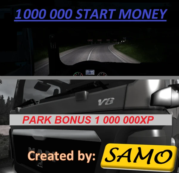 Euro Truck Simulator 2: Чит-Мод/Cheat-Mode (1 000 000 денег + 1 000 000 XP бонус за парковку v1.01 / 1 000 000 Start Money + 1 000 000 XP Park Bonus v1.01) [1.24]