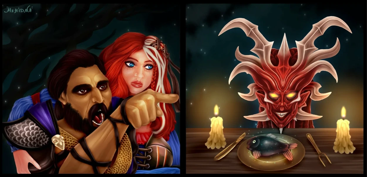 Джаан и Лоусе против Демона - редрав мема с котом