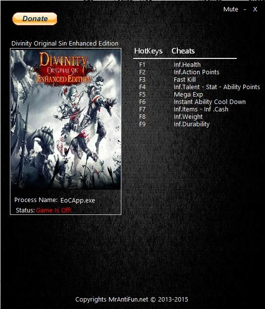 Divinity ~ Original Sin: Трейнер/Trainer (+12) [2.0.99.113] {MrAntiFun}
