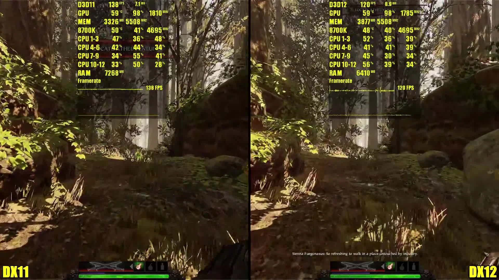 Сравнение частоты кадров - Warhammer Vermintide 2 DX12 Vs DX11 GTX 1080 TI 8700K