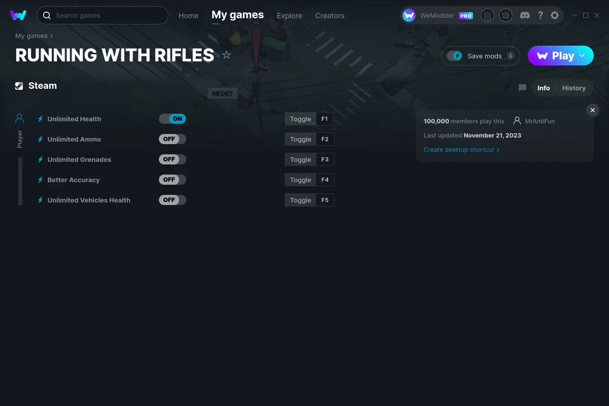 Running with Rifles "Трейнер +5" [UPD: 21.11.2023] {MrAntiFun / WeMod}