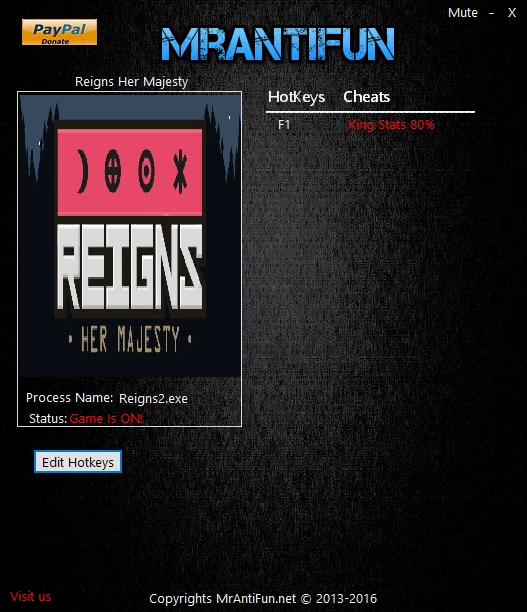 Reigns Her Majesty: Трейнер/Trainer (+1: Характеристики / Stats) [12.10.2017] {MrAntiFun}