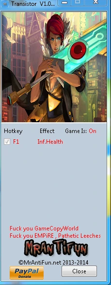 Transistor: Трейнер/Trainer (+1: Бессмертие / Immortality - 32 Bit) [1.0] {MrAntiFun}