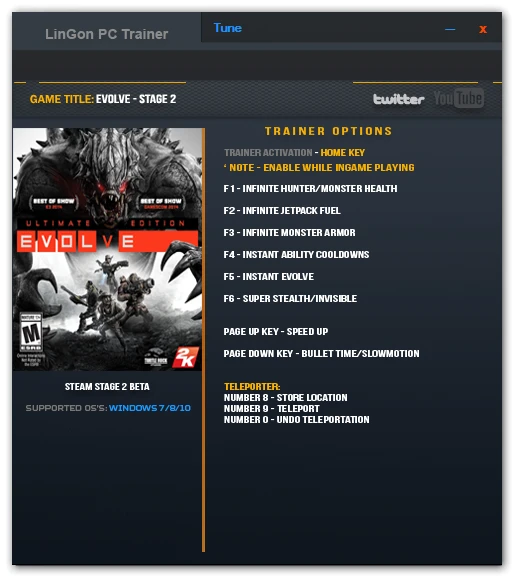 Evolve: Трейнер/Trainer (+10) [Update 14.07.16] {LinGon}