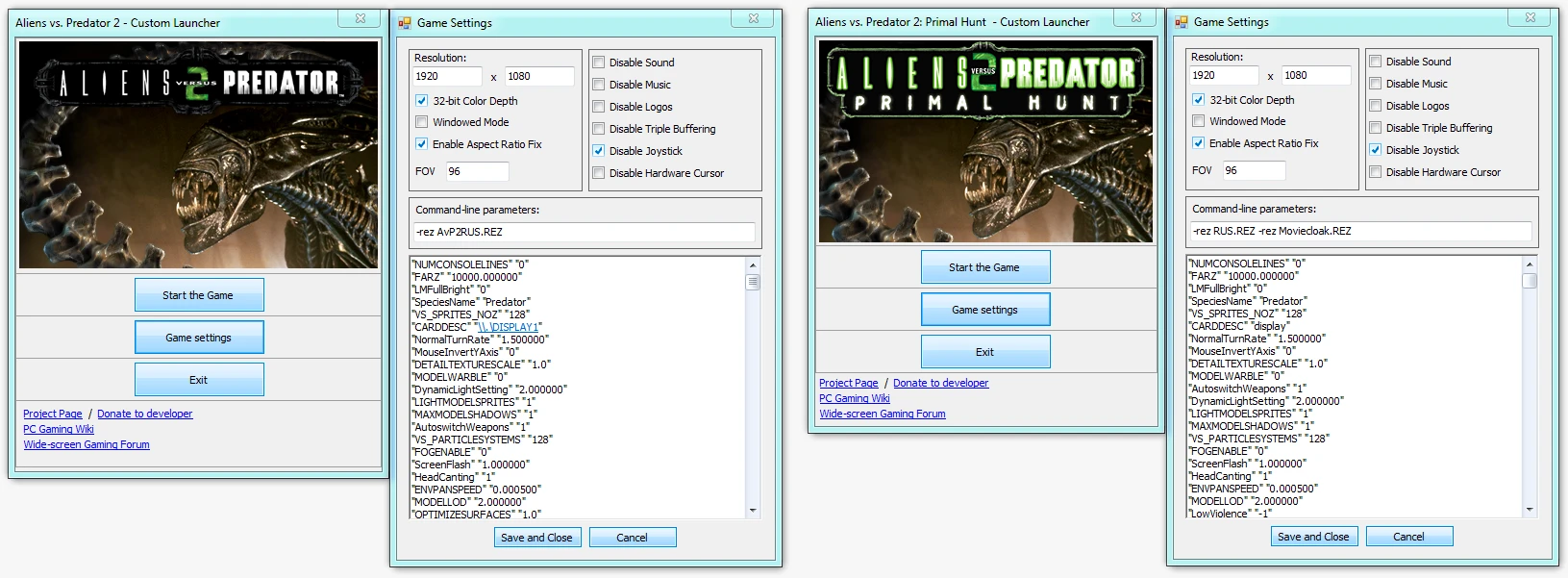 Aliens Versus Predator 2 "Custom Launcher for AvP2 & AvP2PH (WideScreen Fix, FOV Fix)"
