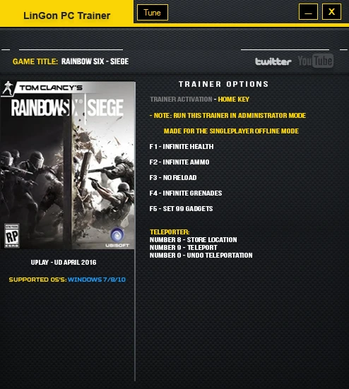 Tom Clancy's Rainbow Six: Siege: Трейнер/Trainer (+7) [Update 4 April 2016] {LinGon}