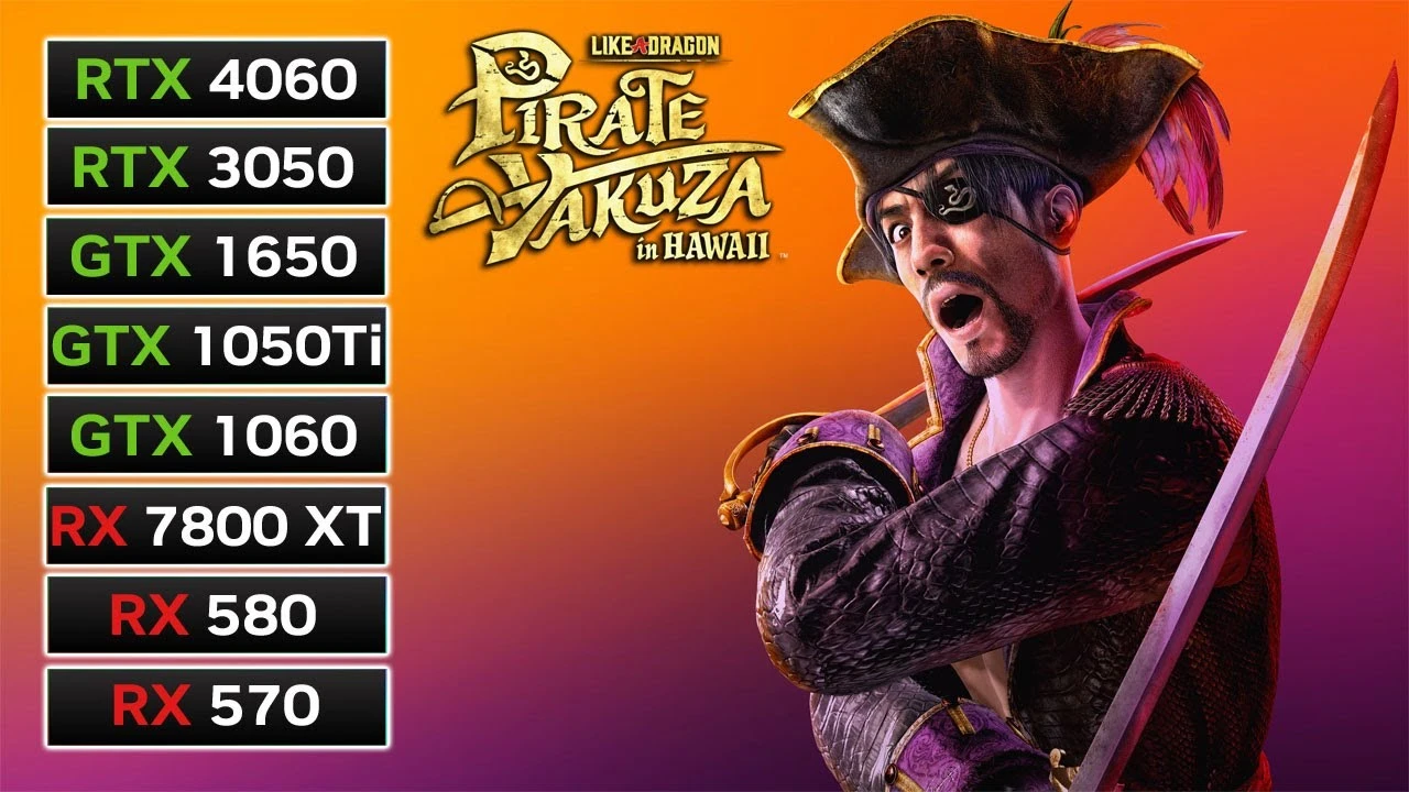 Сравнение FPS на 8 популярных видеокартах в Like a Dragon: Pirate Yakuza in Hawaii