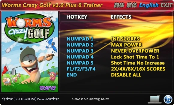 Worms - Crazy Golf: Трейнер/Trainer (+6) [1.0] {FLiNG}