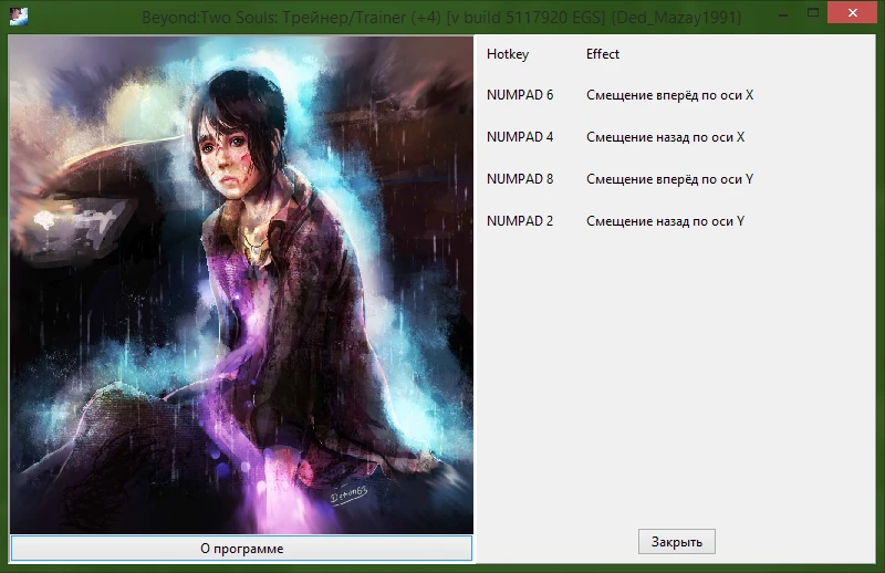 Beyond:Two Souls: Трейнер/Trainer (+4) [v build 5117920 EGS] {Ded_Mazay1991}