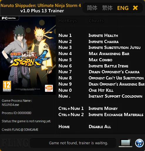 Naruto Shippuden: Ultimate Ninja Storm 4: Трейнер/Trainer (+13) [1.0: Fixed] {FLiNG}