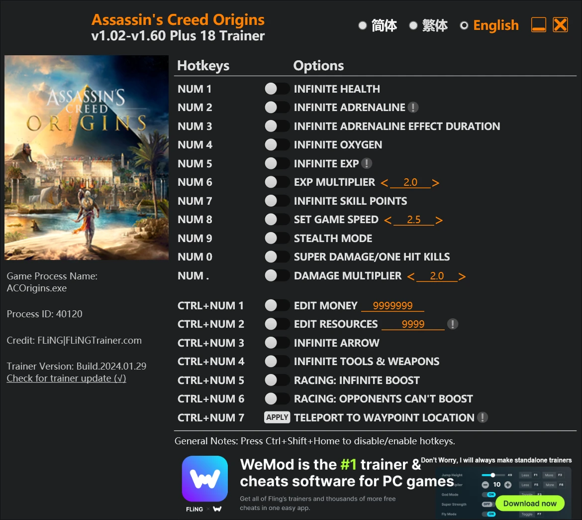 Assassin's Creed: Origins "Трейнер +18" [1.02 - 1.60] {FLiNG}