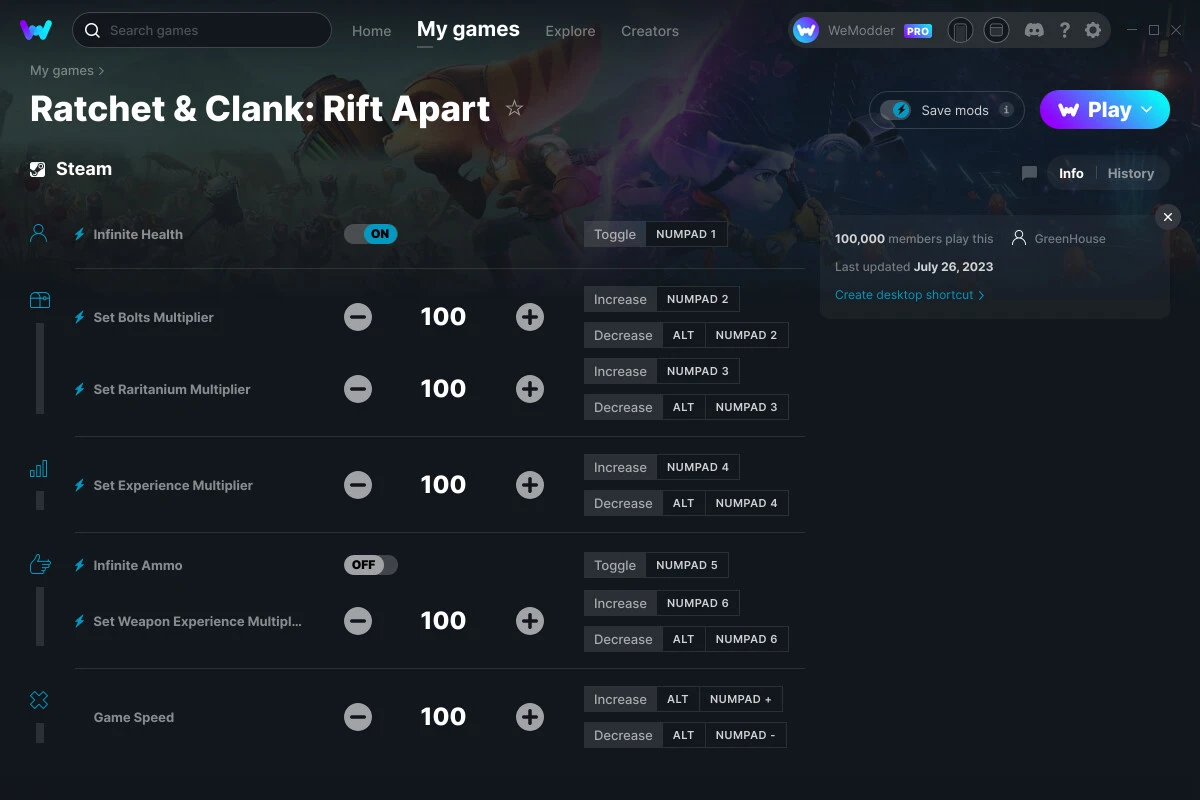 Ratchet & Clank: Rift Apart "Трейнер +7" [UPD: 26.07.2023] {GreenHouse / WeMod}