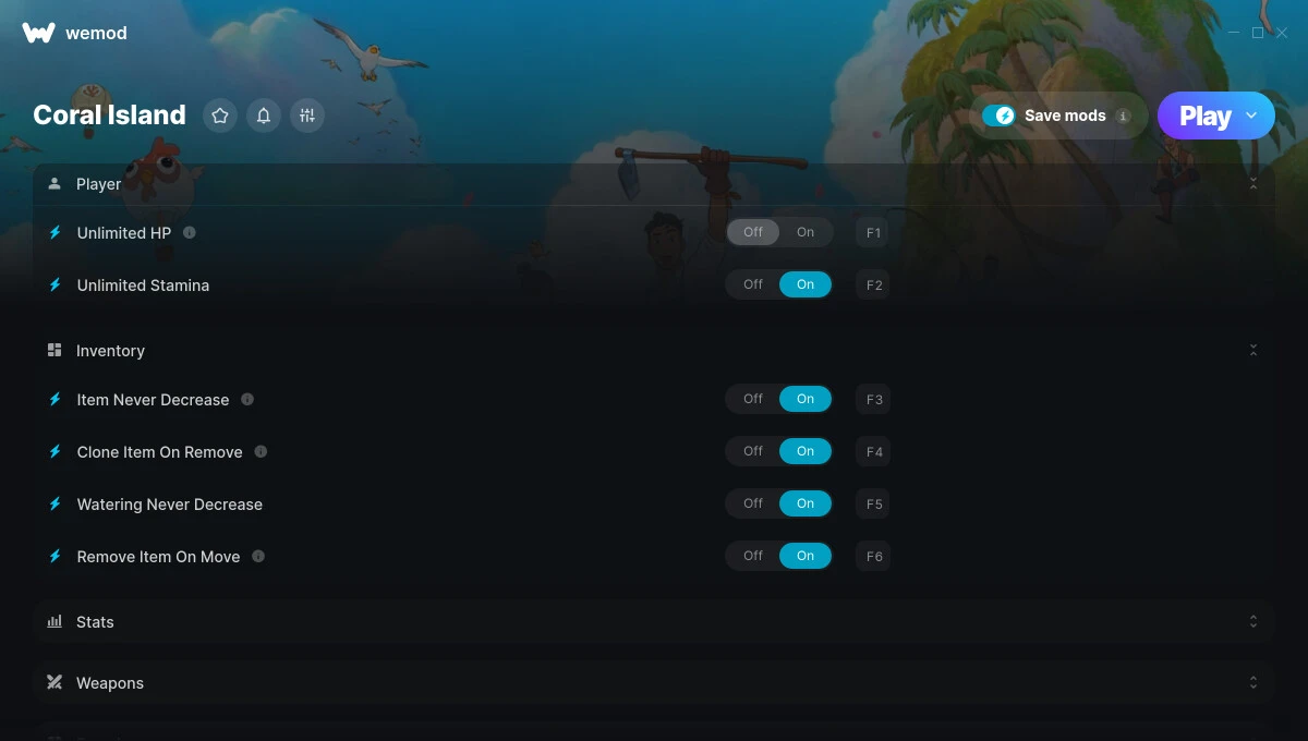 Coral Island "Трейнер +29: Здоровье, выносливость, инвентарь и пр" {ColonelRVH / WeMod}