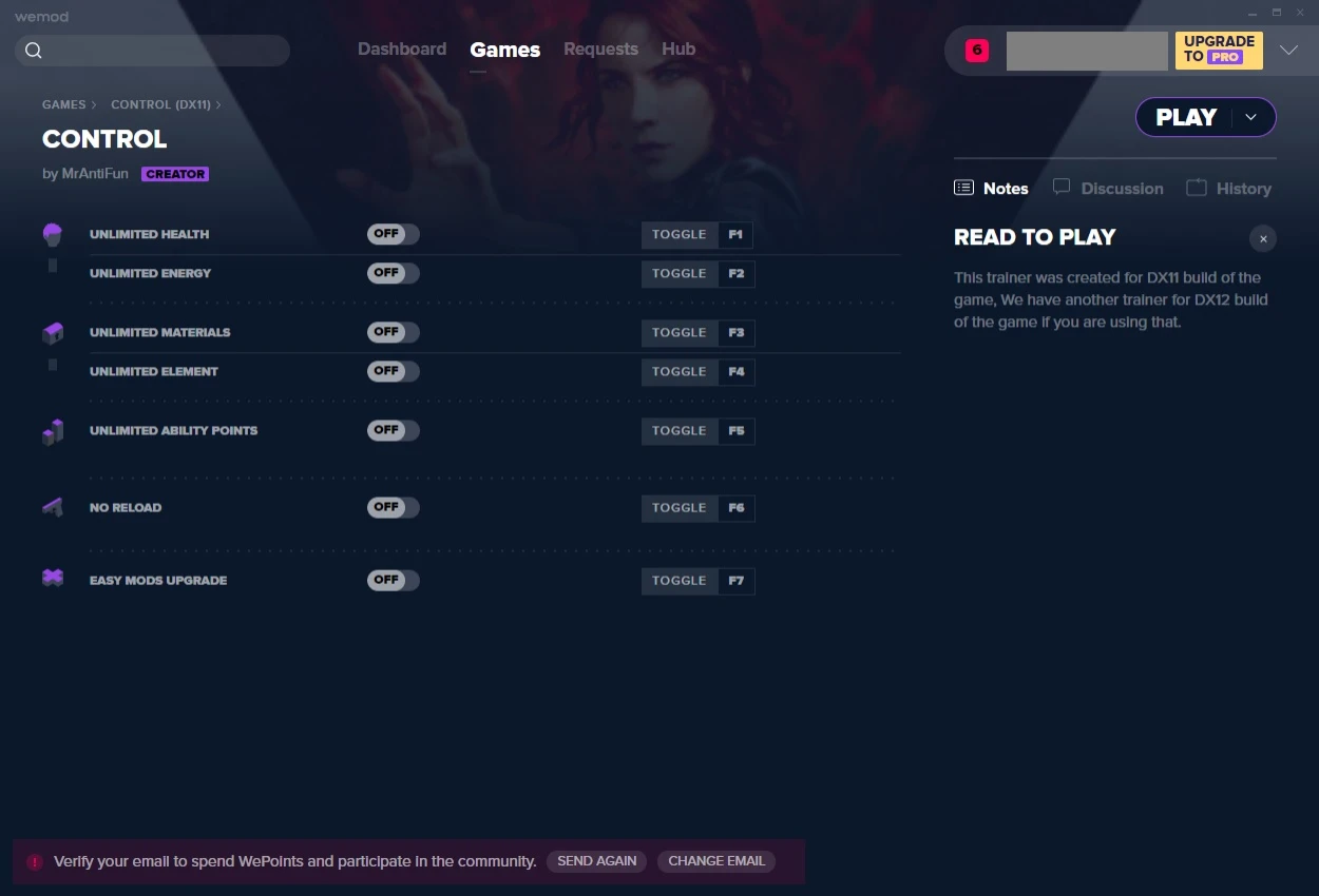 Control: Трейнер/Trainer (+7) [UPD: 18.01.2020] {MrAntiFun / WeMod}