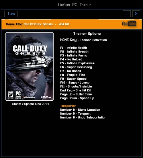 Call of Duty ~ Ghosts: Трейнер/Trainer (+16) [1.6] {LinGon}