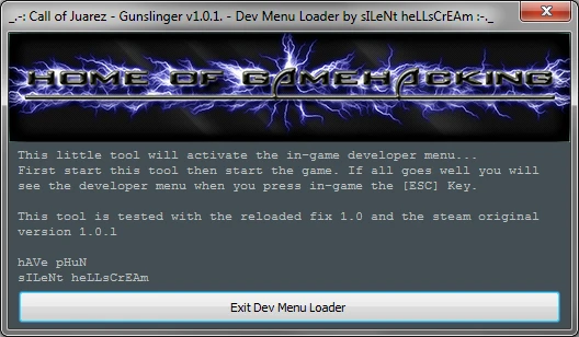 Call of Juarez ~ Gunslinger: Dev. Menu Loader / Меню Разработчиков [All Versions] {iNvIcTUs oRCuS / HoG}