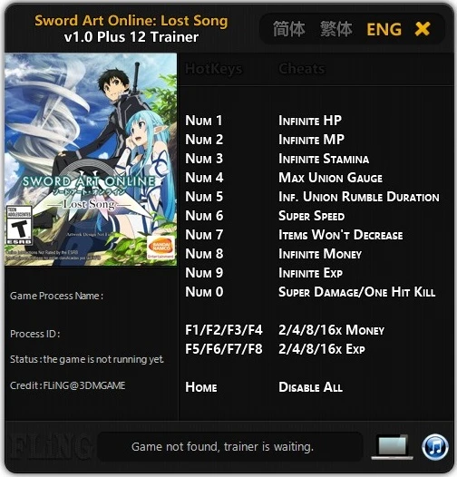 Sword Art Online: Lost Song Трейнер/Trainer (+12) [1.00] {FLiNG}
