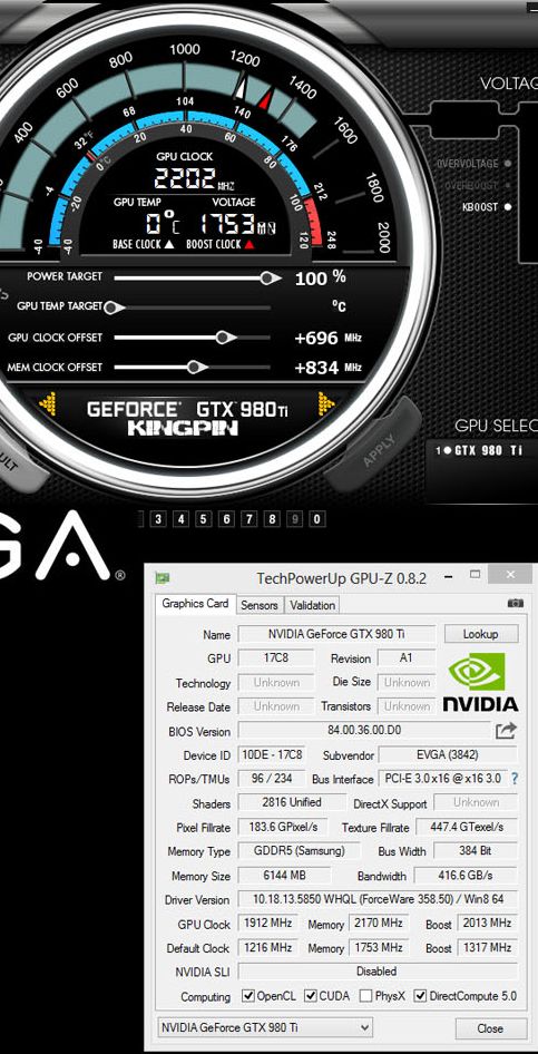 K|ngp|n разогнал GeForce GTX 980 Ti до 2203/8680 МГц