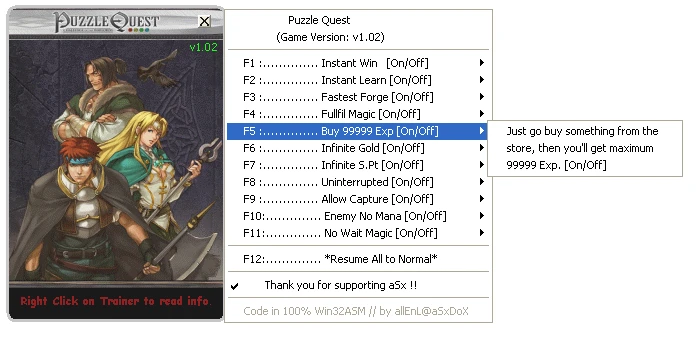 Puzzle Quest: Challenge of the Warlords: Трейнер/Trainer (+11) [1.02] {aSx}