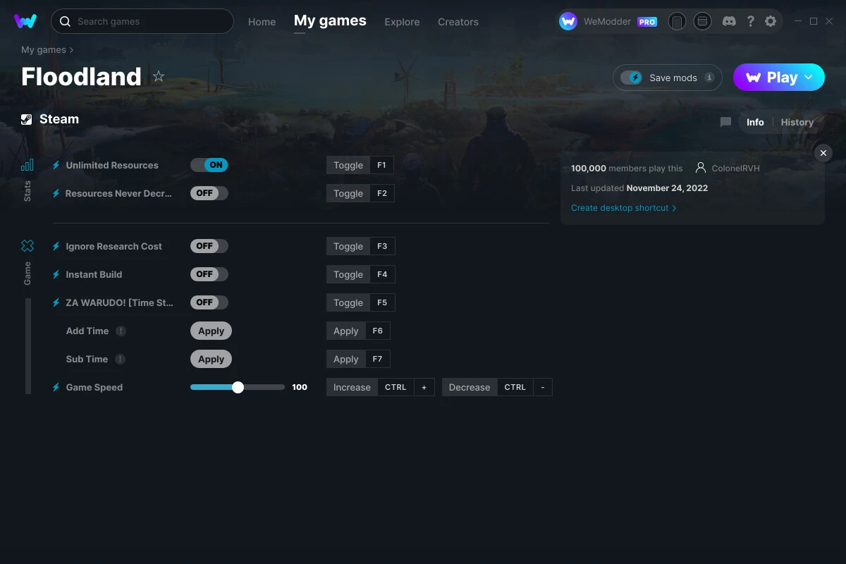 Floodland "Трейнер +8" [UPD: 24.11.2022] {ColonelRVH / WeMod}
