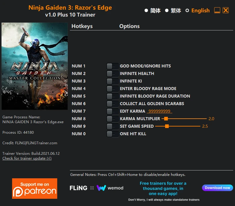 Ninja Gaiden ~ Master Collection (Ninja Gaiden 3: Razor's Edge): Трейнер/Trainer (+10) [1.0] {FLiNG}