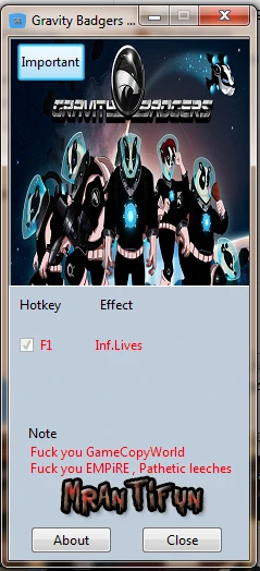 Gravity Badgers: Трейнер/Trainer (+1: Жизни / Lives) [1.0] {MrAntiFun}