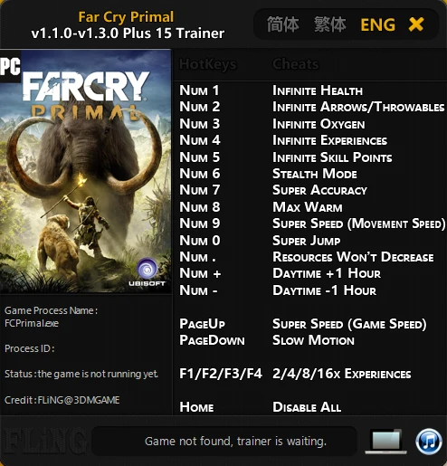 Far Cry: Primal: Трейнер/Trainer (+15) [1.1.0 - 1.3.0] {FLiNG}