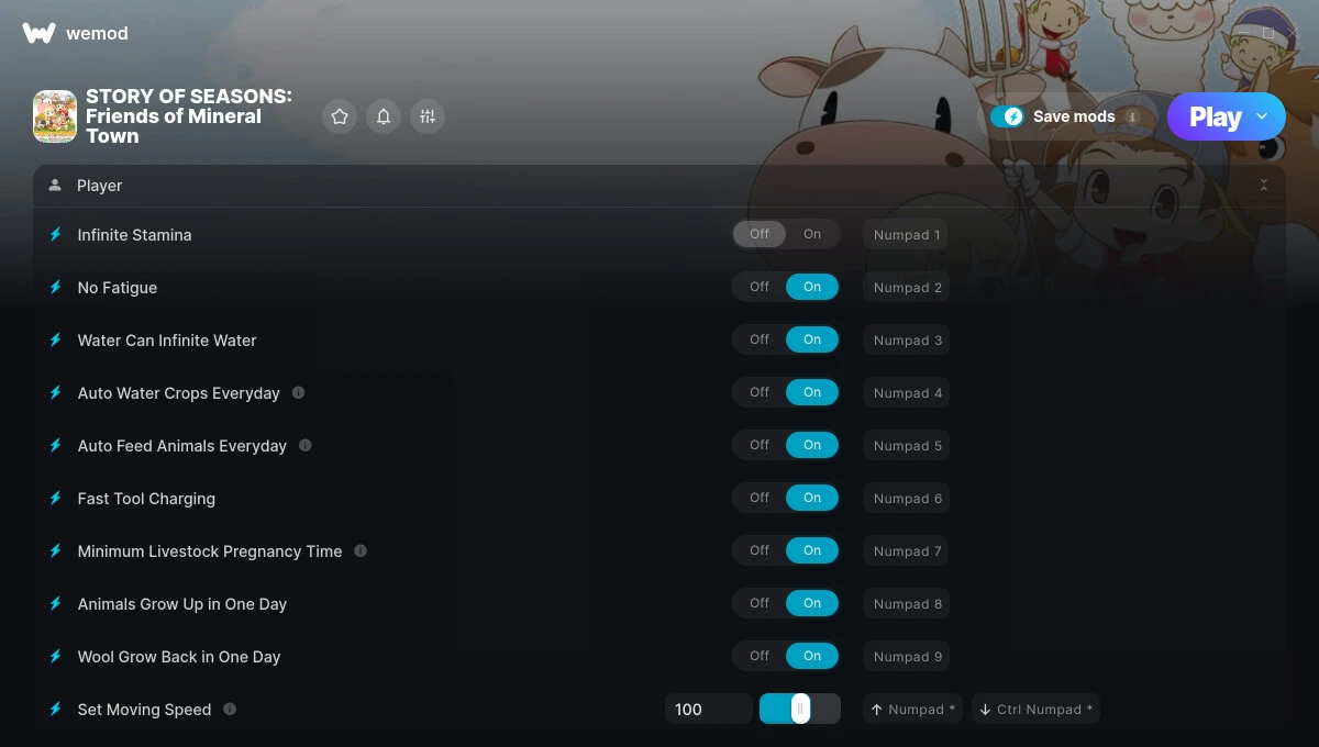 Story of Seasons: Friends of Mineral Town "Трейнер +30: Выносливость, предметы, деньги и пр" {FLiNG / WeMod}