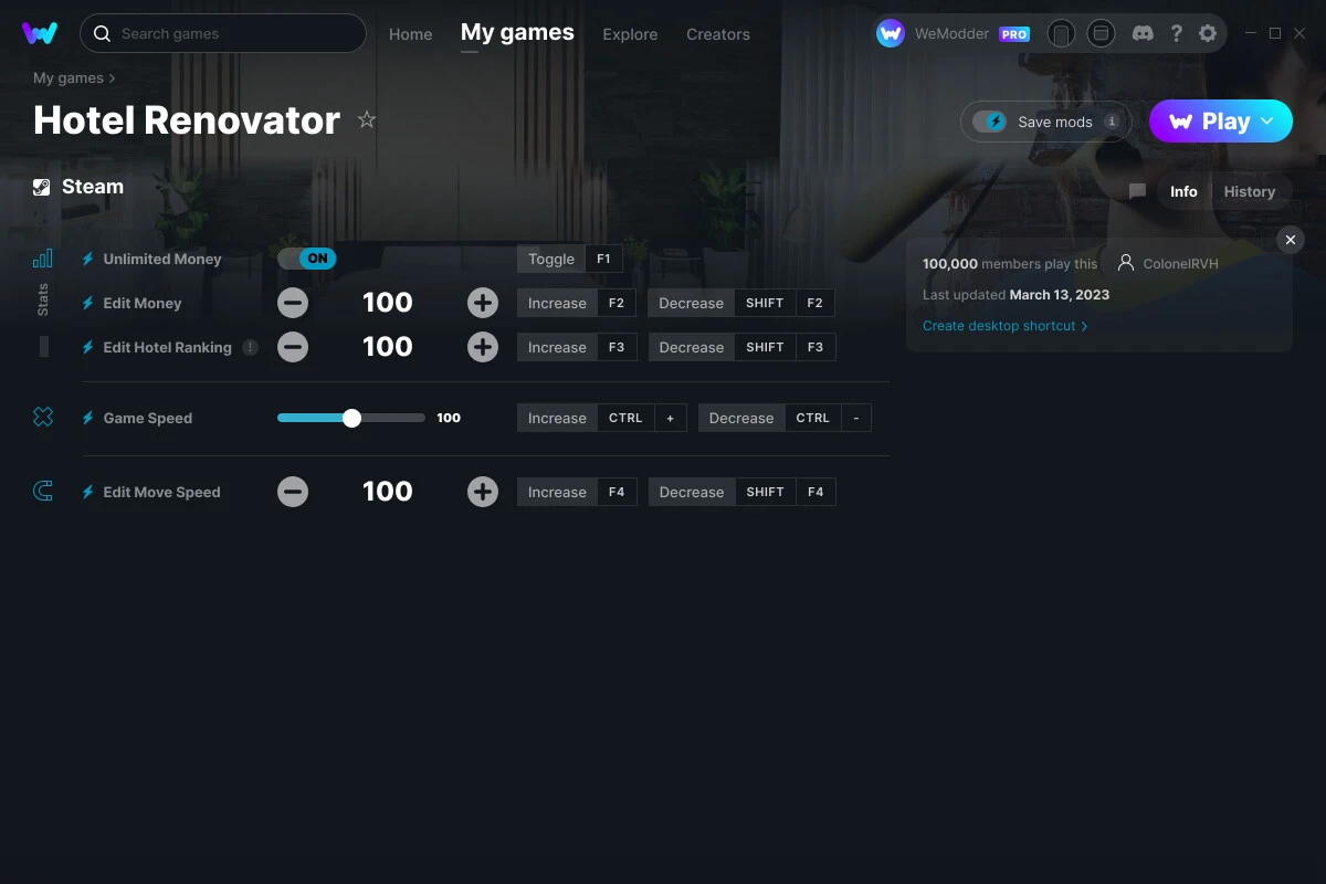 Hotel Renovator "Трейнер +5" [UPD: 13.03.2023] {ColonelRVH / WeMod}
