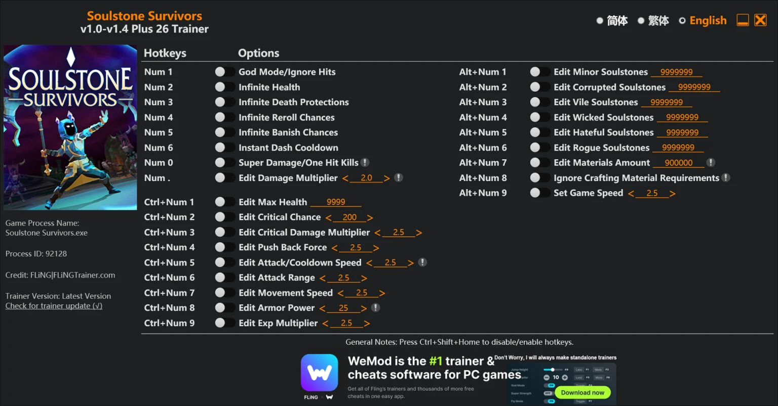 Soulstone Survivors Prologue "Трейнер +26 от FLiNG: Здоровье, урон, души и пр" [1.0 - 1.4]