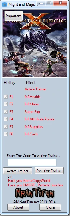 Might and Magic 10 ~ Legacy: Трейнер/Trainer (+6) [1.5.16336] {MrAntiFun}