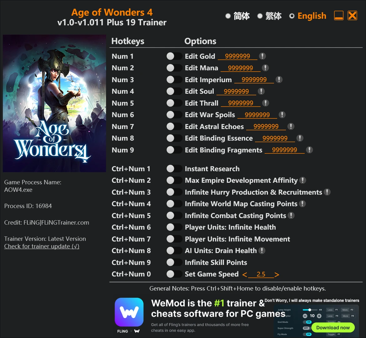 Age of Wonders 4 "Трейнер +19" [1.0 - 1.0011] {FLiNG}