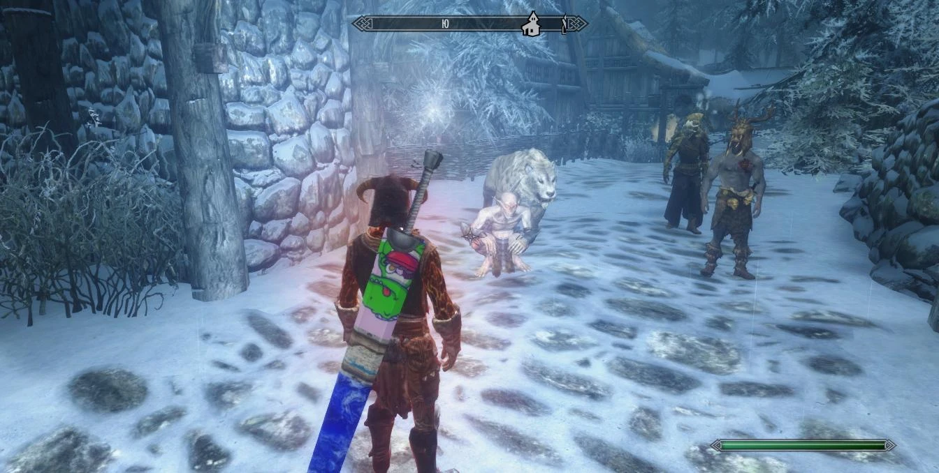 Skyrim LE "Добавление во все поселения, нейтральных монстров-попрошаек, из всех DLC"